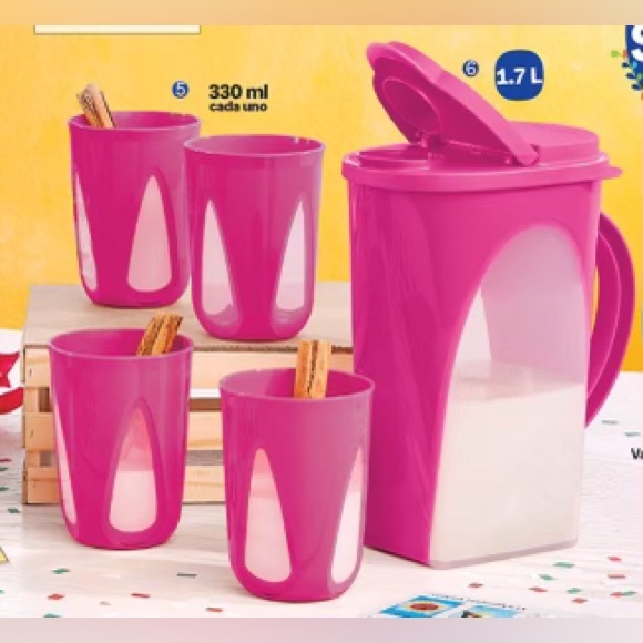 Tupperware Set Vision Jug and 4 Tumbler Fushia Pink  Color - Picture 4 of 8